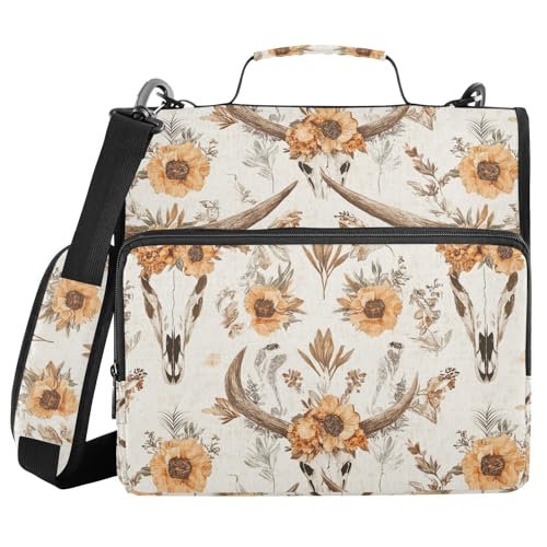 KICPOAY Western Boho Kuh Schädel Blume Reißverschluss Ordner mit Schultergurt Tasche 3 Ring Binder Organizer Große Kapazität Mehrere Fächer für Schule Büro KICPOAY Western Boho Kuh Schädel Blume Reißverschluss Ordner mit Schultergurt Tasche 3 Ring Binder Organizer Große Kapazität Mehrere Fächer für Schule Büro von KICPOAY