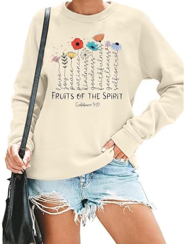 KIDDAD Christliche Sweatshirts für Damen, Jesus-Sweatshirt, Bibelvers, Sweatshirt, Früchte des Geistes, langärmeliger Pullover, aprikose, M von KIDDAD