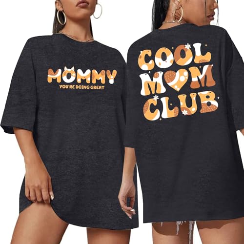 KIDDAD Cooles Mama-Club-Shirt für Damen, Mom Life T-Shirt, Übergröße, trendiges Mama-T-Shirt, Buchstabendruck-Tops, Dunkel_Grau, Groß von KIDDAD