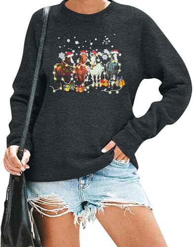 KIDDAD Weihnachtspullover für Damen, Western-Motiv, Pferdeliebhaber, Hemd, niedlicher Tier-Pullover, Oberteil, Bauernhof-Liebhaber, Geschenk-Top, GRAU, L KIDDAD Weihnachtspullover für Damen, Western-Motiv, Pferdeliebhaber, Hemd, niedlicher Tier-Pullover, Oberteil, Bauernhof-Liebhaber, Geschenk-Top, GRAU, L von KIDDAD