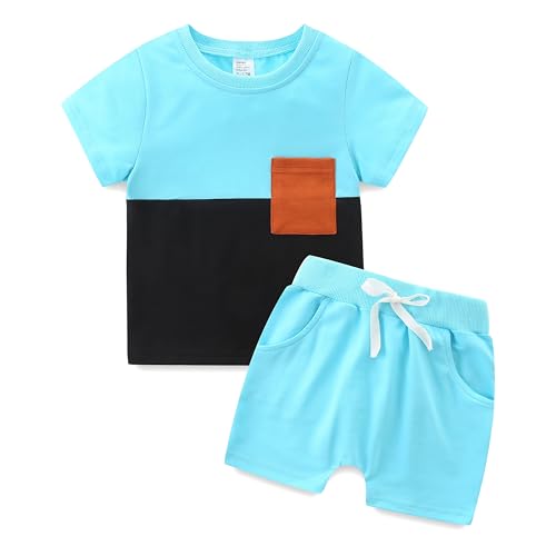 KIDDLETOWN Baby Jungen Sommer Outfit T-Shirt Top + Shorts Zweiteiler Set Sommer Kinder Outfits Patchwork T-Shirt + Shorts Zweiteiler Babykleidung von KIDDLETOWN