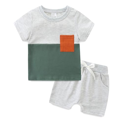 KIDDLETOWN Baby Jungen Sommer Outfit T-Shirt Top + Shorts Zweiteiler Set Sommer Kinder Outfits Patchwork T-Shirt + Shorts Zweiteiler Babykleidung von KIDDLETOWN