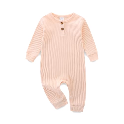 KIDDLETOWN Baby Kleidung Langarm Snap Verschluss gerippte Outfit Bodysuit (hellrosa, 3-6 Monate) von KIDDLETOWN