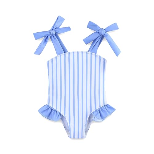 KIDDLETOWN Mädchen Einteiler Badeanzug Mädchen Badeanzug mit Spaghettiträgern Streifen Kinder Schwimmanzug mit Verstellbare Schultergurte 3-12 Monate/1-7 Jahre von KIDDLETOWN