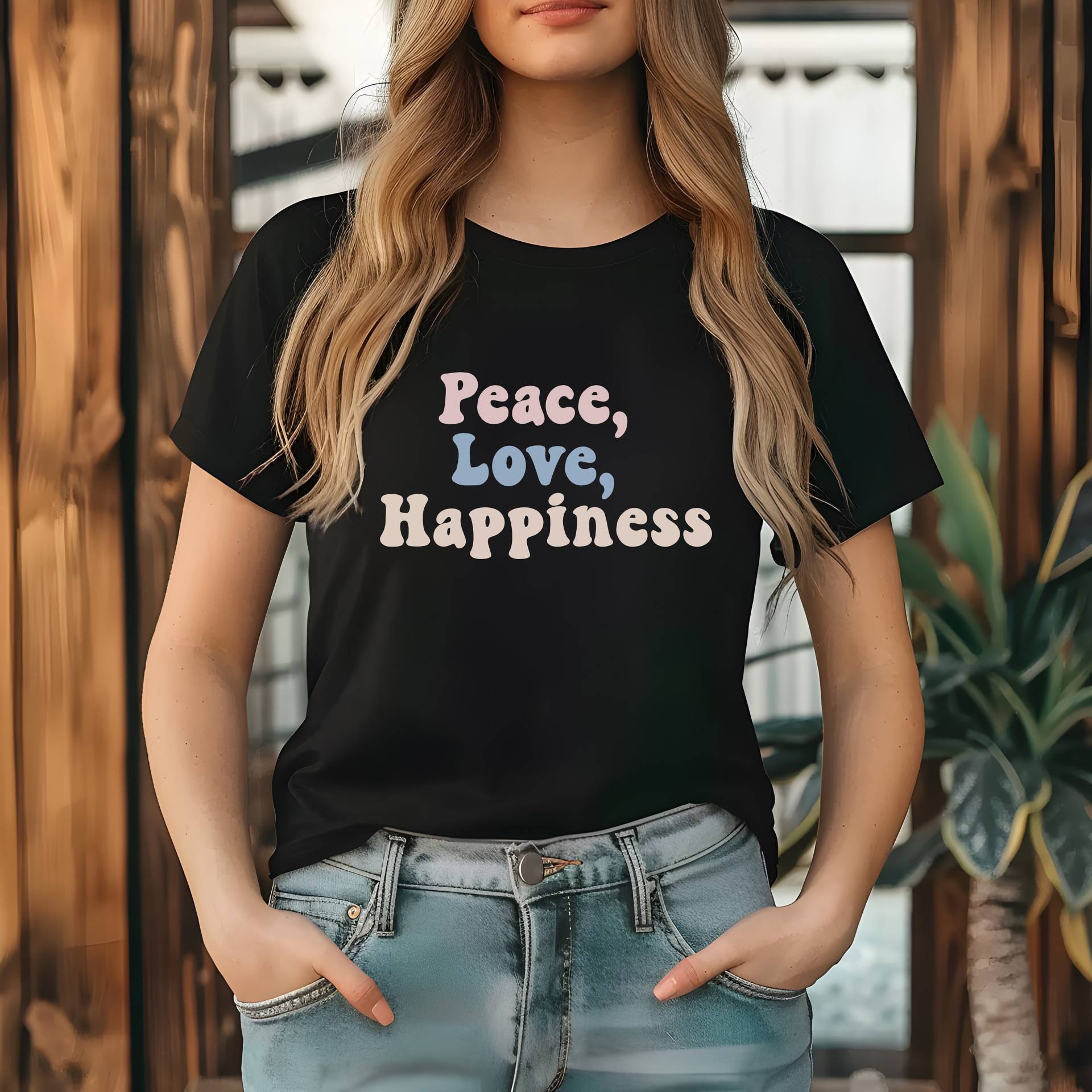 Peace, Love, Happyness Tshirt, Funshirt For Her, Unique Design von KIDESIGNERS