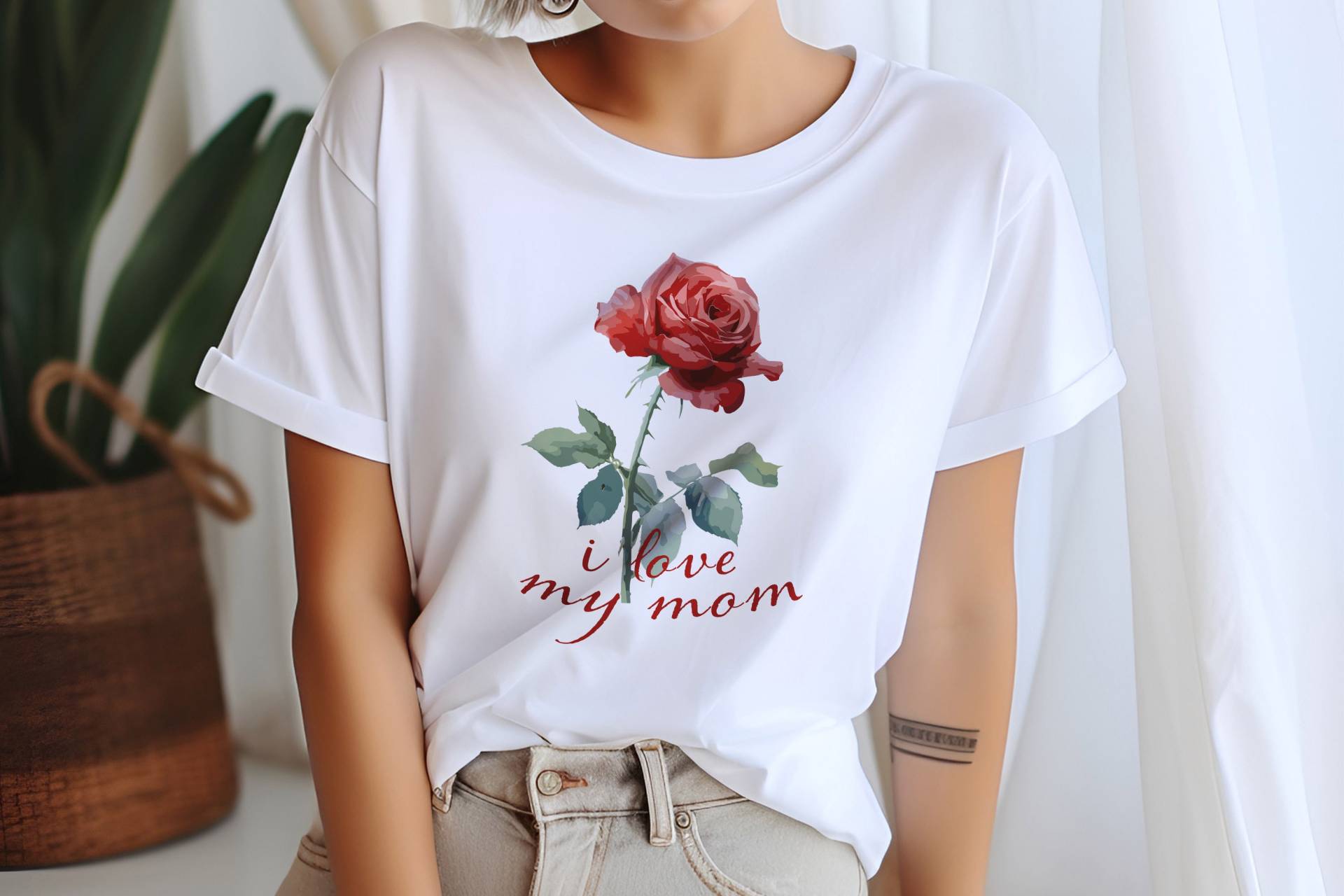 Tshirt Mothersday, Mamas Gift, Watercolored Flower Design, Red Rose, Unique With Love von KIDESIGNERS