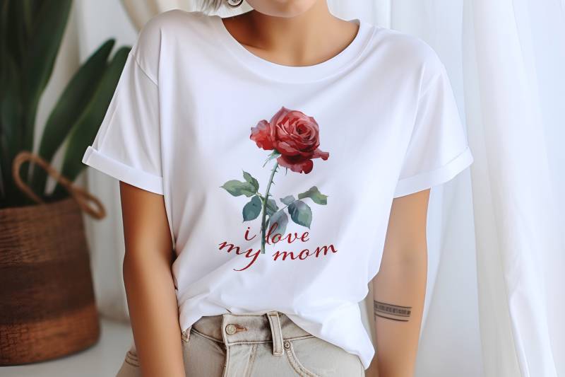 Tshirt Mothersday, Mamas Gift, Watercolored Flower Design, Red Rose, Unique With Love von KIDESIGNERS