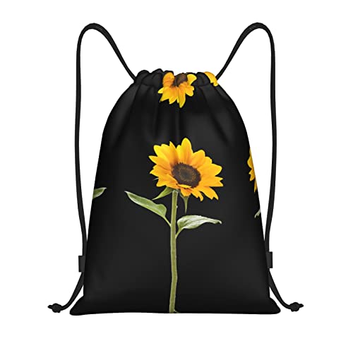 KIDINN Bloom Sonnenblumen-Druck-Kordelzug-Taschen,verstellbare Kordelzug-Tasche, Schwarz, Medium von KIDINN