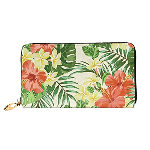 KIDINN Damast-Muster-Druck-Leder-Brieftasche, Frauen Reißverschluss um lange Brieftasche PU Reise Kartenhalter Geldbörse, Hojas Tropicales Y Flores, Einheitsgröße, Classic von KIDINN