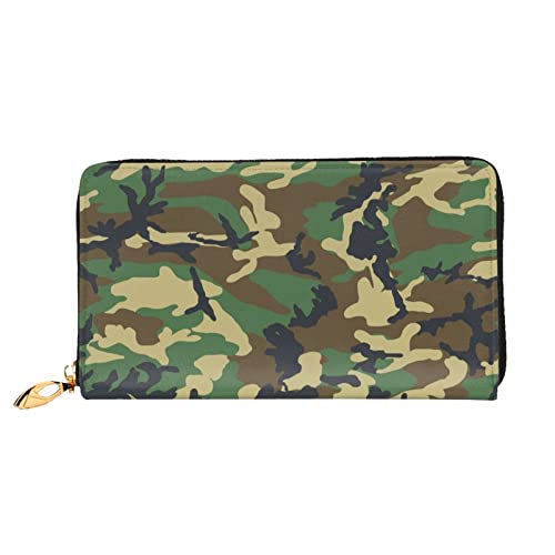 KIDINN Grüne Militär-Camouflage-Druck-Leder-Brieftasche, Frauen Reißverschluss um lange Brieftasche PU Reise Kartenhalter Geldbörse, Grün , Einheitsgröße von KIDINN