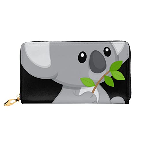 KIDINN Grünes Blatt Koala Print Leder Brieftasche, Frauen Reißverschluss um Lange Brieftasche PU Reise Kartenhalter Geldbörse, Grünes Blatt Koala, Einheitsgröße, Classic von KIDINN