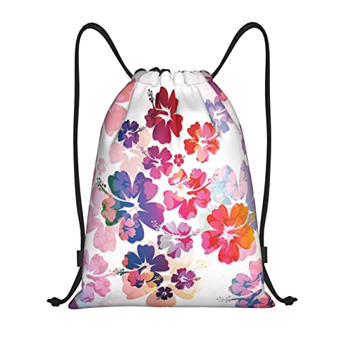 KIDINN Hawaiianischer Blumen-Druck-Druck-Kordelzug-Taschen, verstellbare Kordelzug-Tasche, Schwarz, Medium von KIDINN