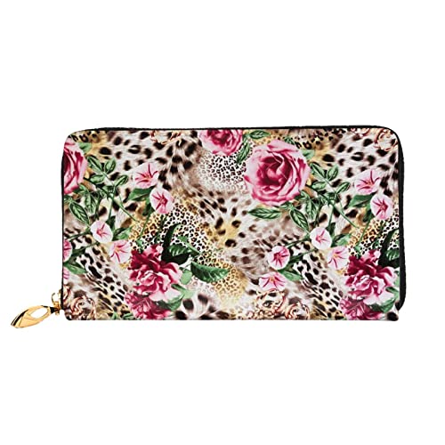 KIDINN Japanische Frühlings-Pflaume Blumendruck-Ledergeldbörse, Frauen Reißverschluss um lange Brieftasche PU Reise Kartenhalter Geldbörse, Tier Tiger Leopard Print Rose Blume, Einheitsgröße von KIDINN