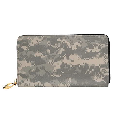 KIDINN Ledergeldbörse mit Farbverlauf, blauer Denim-Druck, Damen-Reißverschluss, lange Brieftasche, Reisekartenhalter, Geldbörse, Armee Digital Camouflage, One Size von KIDINN