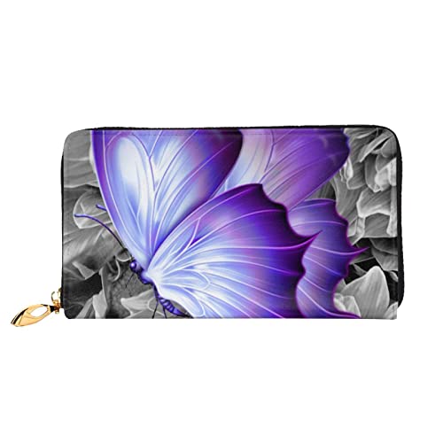 KIDINN Lila Schmetterling Print Leder Brieftasche, Frauen Reißverschluss um lange Brieftasche PU Reise Kartenhalter Geldbörse, Violett, Einheitsgröße, Classic von KIDINN