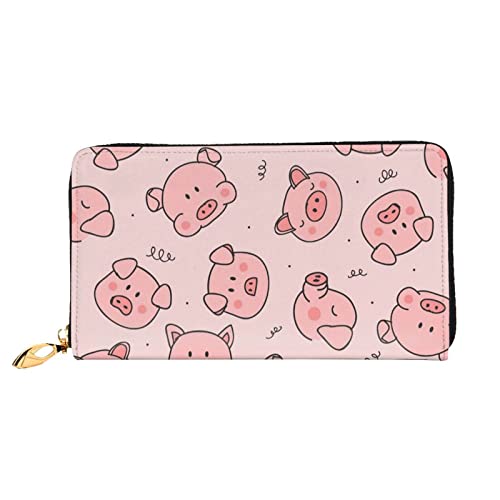 KIDINN Pink Cute Pig Print Leder Brieftasche, Frauen Reißverschluss um Lange Brieftasche PU Reise Kartenhalter Geldbörse, Pink, Einheitsgröße von KIDINN