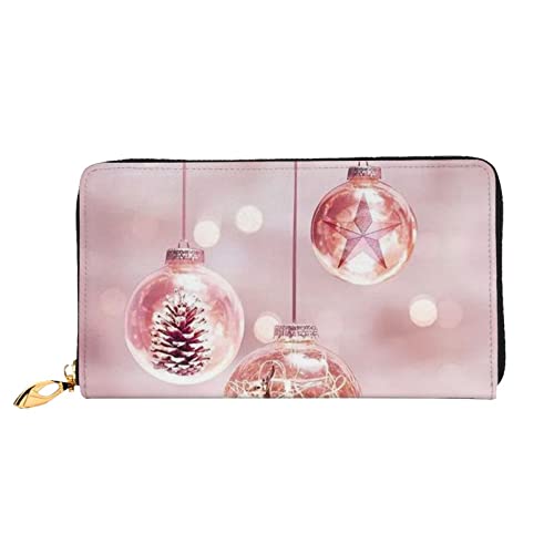 KIDINN Rosa Weihnachten Ball Print Leder Brieftasche, Frauen Reißverschluss um lange Brieftasche PU Reise Kartenhalter Geldbörse, Pink, Einheitsgröße von KIDINN