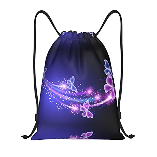 KIDINN Schöne lila Schmetterling Druck Kordelzug Taschen, verstellbare Kordelzug-Tasche, Schwarz, Medium von KIDINN