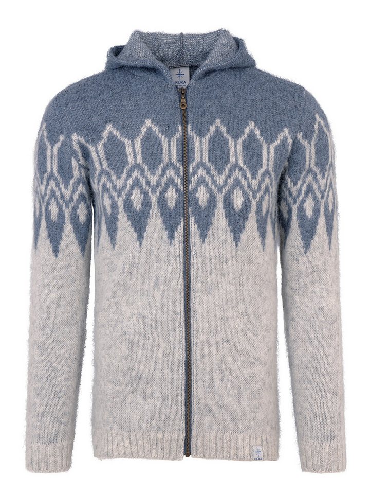 KIDKA Norwegerpullover - Kapuzen-Strickjacke für Damen / Herren - Farbe hellgrau-eisblau - aus rauer isländischer Wolle von KIDKA