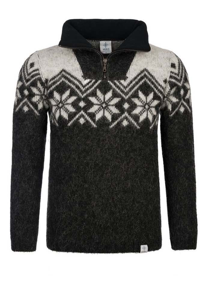 KIDKA Wollpullover - Norweger Woll-Troyer für Damen / Herren - Farbe schwarz kombi - aus rauer isländischer Wolle von KIDKA