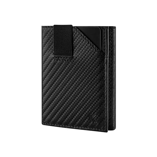 KIDMAN Achilles I Echtleder Slim Wallet mit Münzfach I Gummiband für sicheren Halt I Kreditkartenetui mit RFID I Mini Geldbörse für Männer I Portmonee für bis zu 11 Karten I Kartenetui I Carbon von KIDMAN