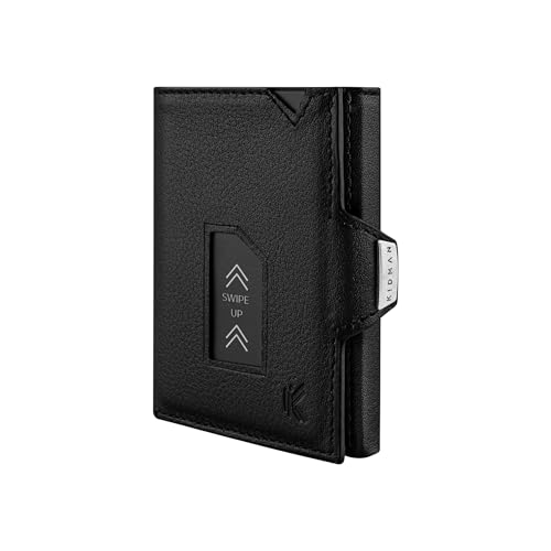 K!DMAN Apollo I RFID Slim Wallet I Kleines Portemonnaie für Herren I Kreditkartenetui aus Echtleder I Minimalistische Geldbörse (mit großem Münzfach, EDLES SCHWARZ) von KIDMAN