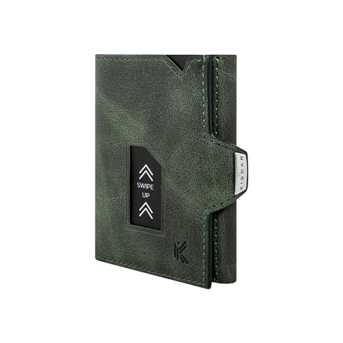 K!DMAN Apollo I RFID Slim Wallet I Kleines Portemonnaie für Herren I Kreditkartenetui aus Echtleder I Minimalistische Geldbörse (ohne Münzfach, Elegantes GRÜN) von KIDMAN