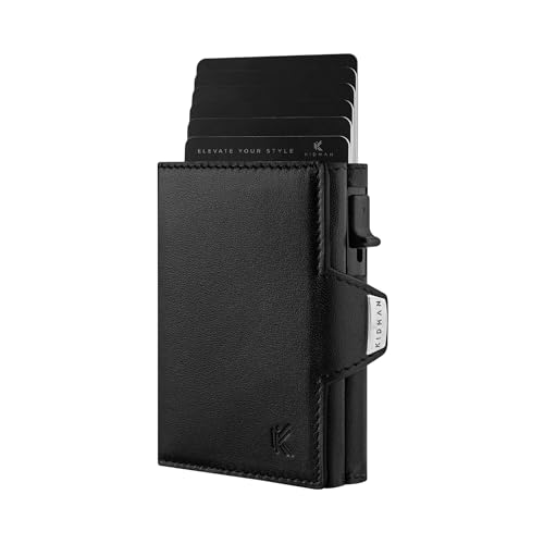 KIDMAN Icarus I Echtleder Slim Wallet mit Alucase und Münzfach I großes Scheinfach I Kleines Portemonnaie für Herren mit RFID I Mini Geldbörse für Männer I Kartenetui für bis zu 8 Karten I Schwarz von KIDMAN