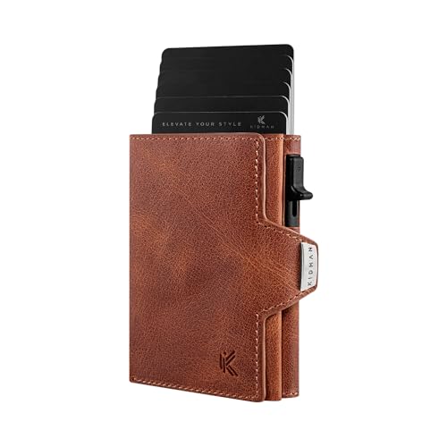 KIDMAN Icarus I Echtleder Slim Wallet mit Alucase I großes Scheinfach I Kleines Portemonnaie für Herren mit RFID I Mini Geldbörse für Männer I Kartenetui für bis zu 9 Karten I Braun von KIDMAN