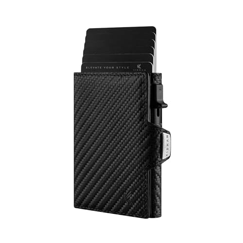 KIDMAN Phoenix I Echtleder Slim Wallet mit Alucase und Münzfach I Portmonee mit RFID I Kreditkartenetui mit Kartenhalter I Mini Geldbörse für Männer I Kartenetui für bis zu 7 Karten I Carbon von KIDMAN