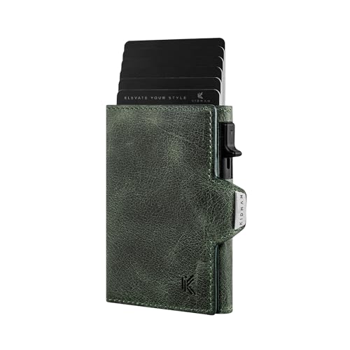 KIDMAN Phoenix I Echtleder Slim Wallet mit Alucase I Portmonee mit RFID I Kreditkartenetui mit Kartenhalter I Mini Geldbörse für Männer I Kartenetui für bis zu 8 Karten I Grün von KIDMAN