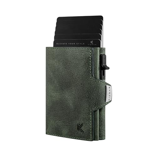 KIDMAN Icarus I Echtleder Slim Wallet mit Alucase und Münzfach I großes Scheinfach I Kleines Portemonnaie für Herren mit RFID I Mini Geldbörse für Männer I Kartenetui für bis zu 8 Karten I Grün von KIDMAN