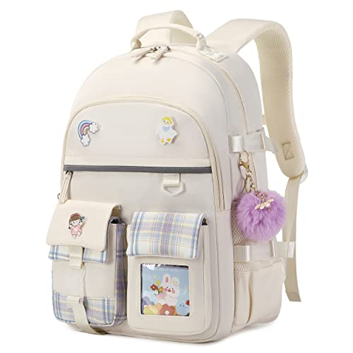 KIDNUO Rucksack für Mädchen, 39,6 cm (15,6 Zoll), Laptop, Schultasche, Kinder, Elementar, College, Rucksäcke, Büchertaschen für Mädchen, Teenager, Frauen, Studenten, Beige, Large, Laptop-Rucksack von KIDNUO