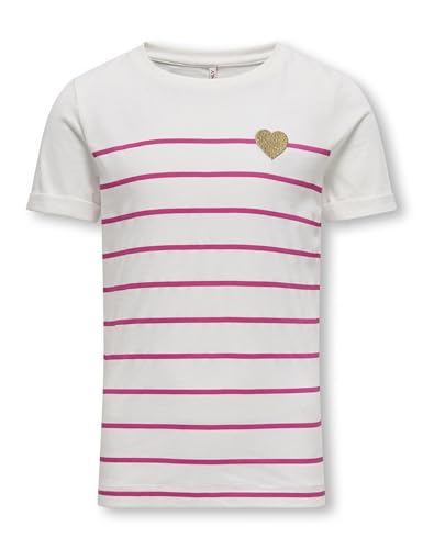 KIDS ONLY Mädchen Kogemily Life S/S Heart Top Cs JRS Noos T-Shirt, Cloud Dancer/Stripes:Fuschia Fedora, 110-116 EU von KIDS ONLY