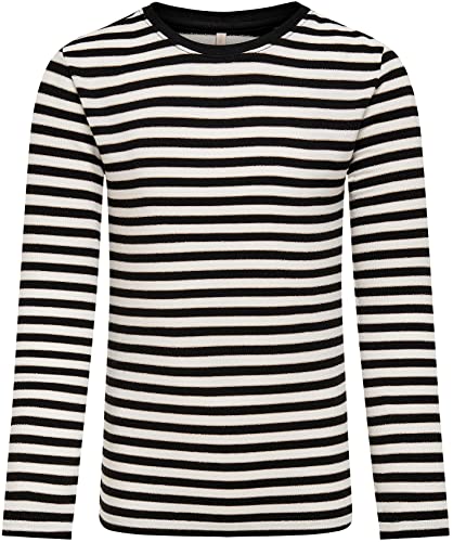 KIDS ONLY Mädchen Konmoulin L/S Stripe Top Box Jrs Noos Langarmshirt, Black/Stripes:cloud Dancer/Frosted Almond Lurex, 122-128 EU von ONLY