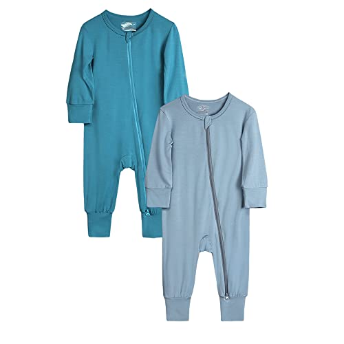 KIDS TALES 2-Pack Baby Reißverschluss Strampler PJS Baby Langarm Jammies Body Anzug Kleinkind Bambus Rayon Footed Jumpsuit Pyjamas von KIDS TALES