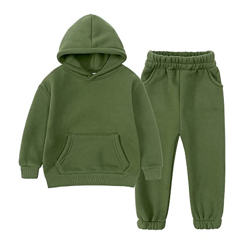 KIDS TALES 2 Stück Jugend gebürstetes Fleece Trainingsanzug dicke Baumwolle Kapuze Jogginganzug Kinder Einfarbiger Pullover Sweatshirt + Hose Warme Outfits Set von KIDS TALES