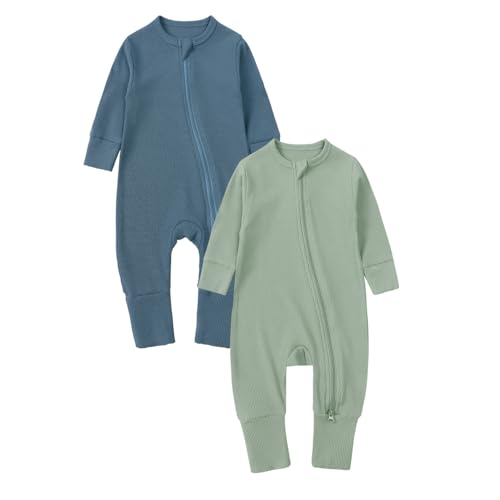 KIDS TALES 2er-Pack Baby Bambus Strampler 2 Wege Reißverschluss Fußlose Overalls Kleinkind Langarm Schlafanzug Pyjamas von KIDS TALES
