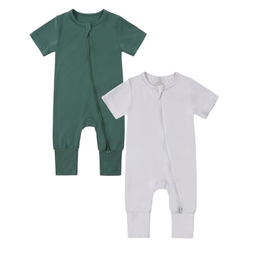 KIDS TALES 2er-Pack Baby Bambus Viskose Pyjamas Einteiler Kleinkind Kurzarm Fußlose Nachtwäsche 2 Wege Reißverschluss Strampler PJS von KIDS TALES