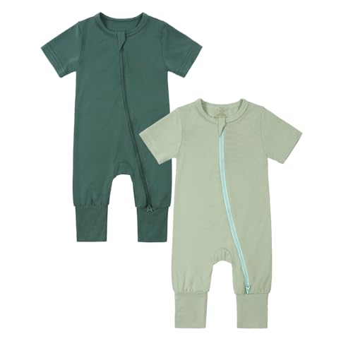 KIDS TALES 2er-Pack Baby Bambus Viskose Pyjamas Einteiler Kleinkind Kurzarm Fußlose Nachtwäsche 2 Wege Reißverschluss Strampler PJS von KIDS TALES
