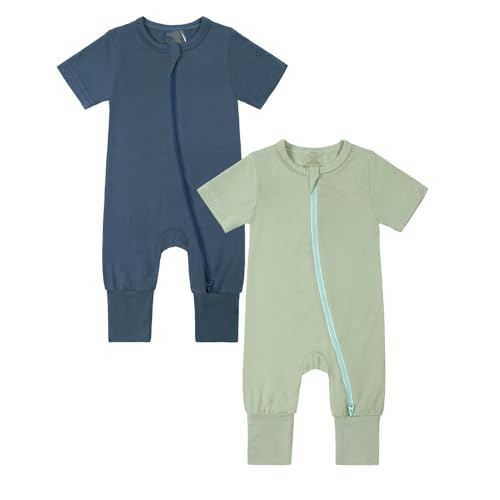 KIDS TALES 2er-Pack Baby Bambus Viskose Pyjamas Einteiler Kleinkind Kurzarm Fußlose Nachtwäsche 2 Wege Reißverschluss Strampler PJS von KIDS TALES