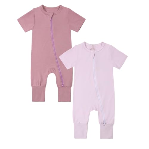 KIDS TALES 2er-Pack Baby Bambus Viskose Pyjamas Einteiler Kleinkind Kurzarm Fußlose Nachtwäsche 2 Wege Reißverschluss Strampler PJS von KIDS TALES