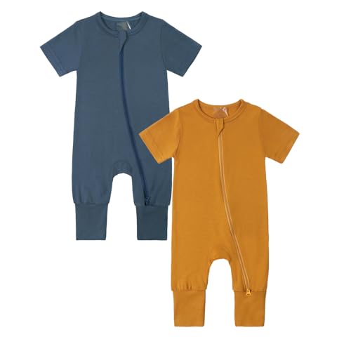 KIDS TALES 2er-Pack Baby Bambus Viskose Pyjamas Einteiler Kleinkind Kurzarm Fußlose Nachtwäsche 2 Wege Reißverschluss Strampler PJS von KIDS TALES