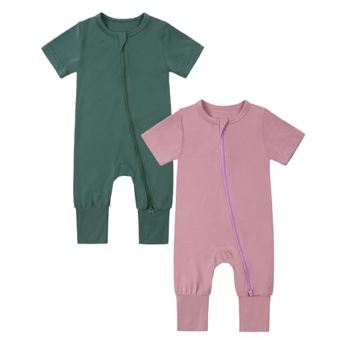 KIDS TALES 2er-Pack Baby Bambus Viskose Pyjamas Einteiler Kleinkind Kurzarm Fußlose Nachtwäsche 2 Wege Reißverschluss Strampler PJS von KIDS TALES