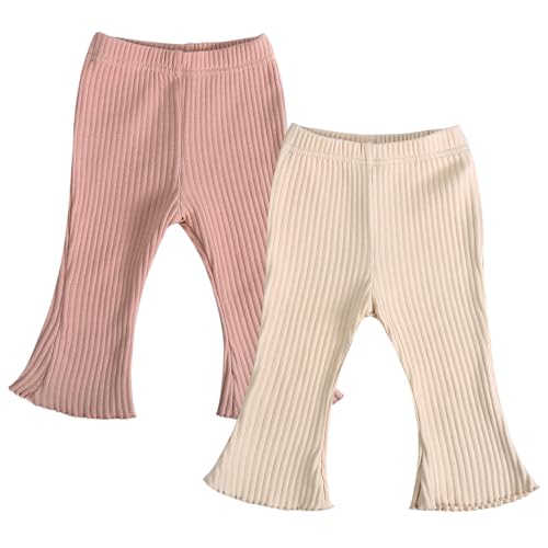 KIDS TALES 2er-Pack Kleine Mädchen Schlaghosen Kleinkind Baby Rippig Strick Schlaghose Mode Hose von KIDS TALES