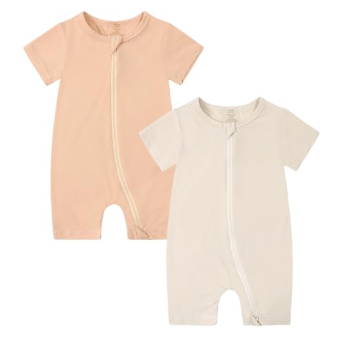 KIDS TALES 2er-Pack Säugling Baby Kurzarm Strampler Pyjamas Kleinkind Bambus Viskose 2 Wege Reißverschluss Jumpsuit Nachtwäsche von KIDS TALES