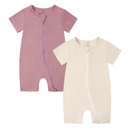 KIDS TALES 2er-Pack Säugling Baby Kurzarm Strampler Pyjamas Kleinkind Bambus Viskose 2 Wege Reißverschluss Jumpsuit Nachtwäsche von KIDS TALES
