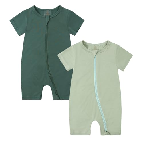 KIDS TALES 2er-Pack Säugling Baby Kurzarm Strampler Pyjamas Kleinkind Bambus Viskose 2 Wege Reißverschluss Jumpsuit Nachtwäsche von KIDS TALES
