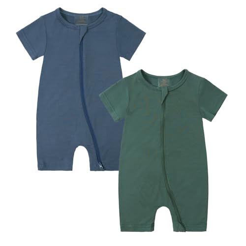 KIDS TALES 2er-Pack Säugling Baby Kurzarm Strampler Pyjamas Kleinkind Bambus Viskose 2 Wege Reißverschluss Jumpsuit Nachtwäsche von KIDS TALES