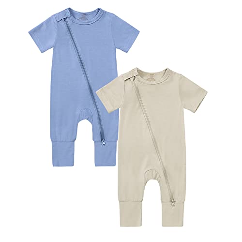 KIDS TALES 2er-Pack Säugling Baby Strampler Pyjamas Weiche Bambus Viskose Kurzarm Reißverschluss Jumpsuits Kleinkind Nachtwäsche von KIDS TALES